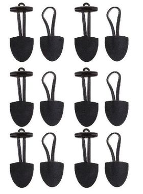 6 Pairs Classical Black Leather Horn Toggle Buttons