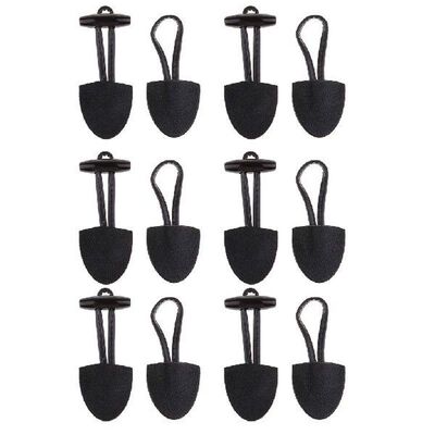 6 Pairs Classical Black Leather Horn Toggle Buttons