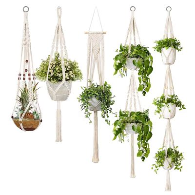 5-Pack Macrame Plant Hangers, Different Tiers, Handmade