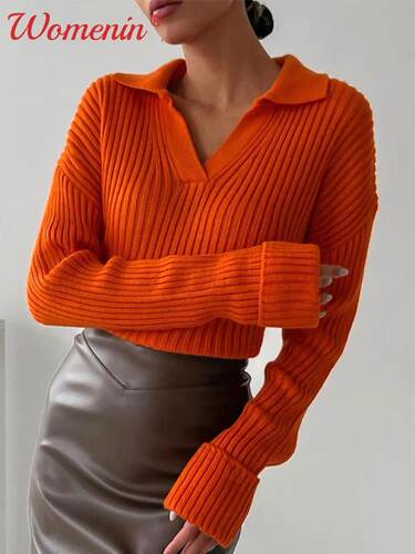 Vintage Knitted  Collar Sweater Women Warm Autumn Winter Ora