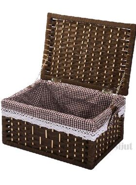 Storage Basket with Cover Rattan Weaved Desktop Storage Box