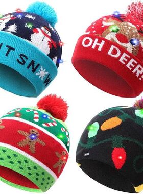 4 Pcs LED Light Up Hat Christmas Beanie Knit Cap Colorful