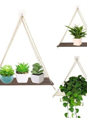 Wall Mounted Floating Shelves Wood Swing Hanging Rope Plant