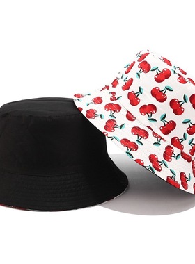 New Fruit Cherry Bucket Hats For Girls Women Two Side Revers