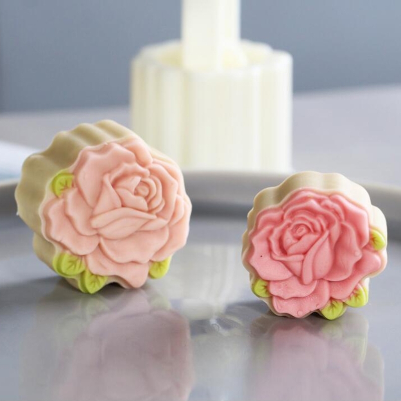 Plastic Mooncake Mold 75/125g 3D Rose Flower Stamp Cookie