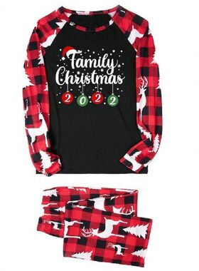 1 Set Parent-child Pajamas Long Sleeve Bright Color Create