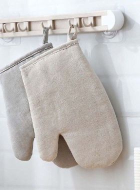 Warna Solid Sarung Tangan Tahan Panas Katun Linen Fashion