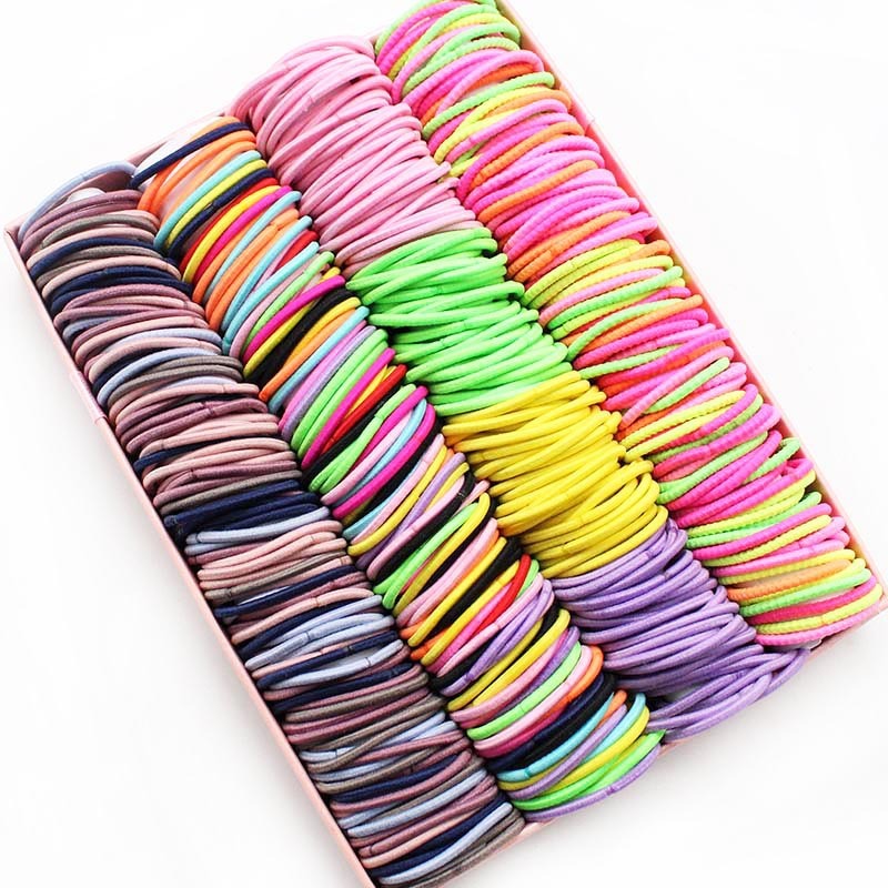 New 100PCS/Lot Girls Candy Colors Nylon 3CM Rubber Bands Chi