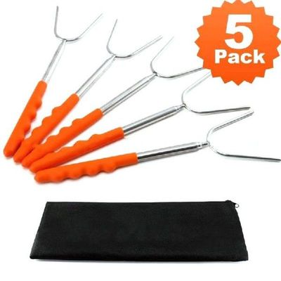 5pcs Stainless Steel Telescoping Roasting BBQ Fork Sticks