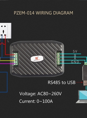AC 100A Voltage Current Energy Hz Power factor RS485 Modbus