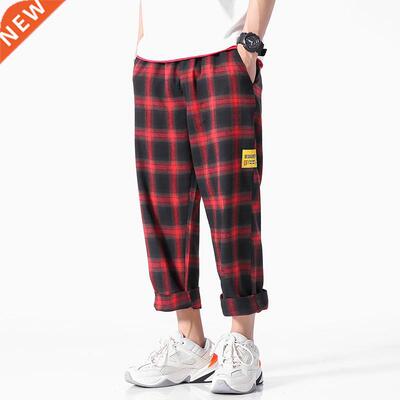 Men's Joggers Plaid Pants Man Black Cotton Comfortab