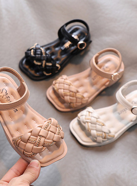 Girls Sandals Weave Princess Shoes 2022 Summer New Style Gla