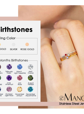 eManco 316 Stainless Steel Birthstone Ring  Gold Color Simpl