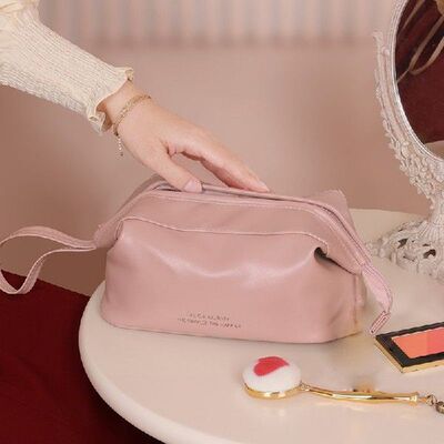 Women Travel Cosmetic Bag PU Leather Make Up Pouch