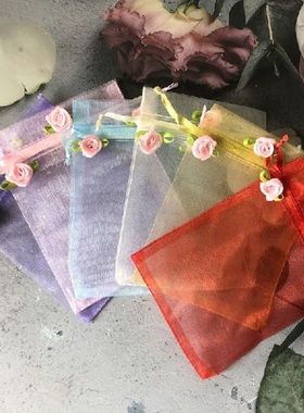 10Pcs 3Sizes 5Colors Empty Flower Drawstring Organza Gift