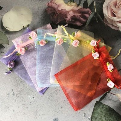 10Pcs 3Sizes 5Colors Empty Flower Drawstring Organza Gift