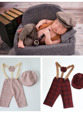 0-1M New Born Baby Clothes Girl Boy Hat Plaid Costume Little