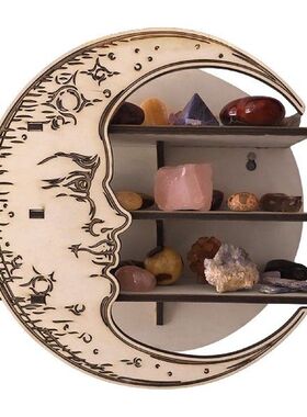Wooden Moon Phase Crystal Wall Shelf Floating Hanging