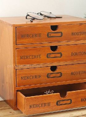 Retro Drawer Storage Cabinet Wooden Desktop Storage