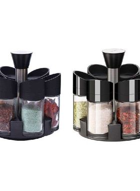 1 Set Kitchen Rotation Spice Jars Glass Organizer Pepper