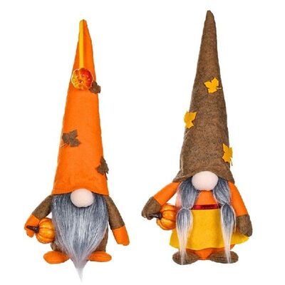 Harvest Festival Gnome Maple Leaf  Hat Holding Pumpkin in