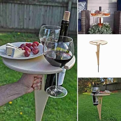 Collapsible Wooden Wine Table Outdoor Round Desktop Picnic