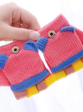 Toddler Kids Gloves Winter Knitted Convertible Flip Top