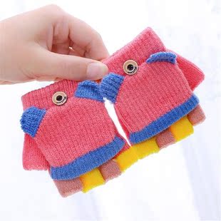 Toddler Kids Gloves Winter Knitted Convertible Flip Top
