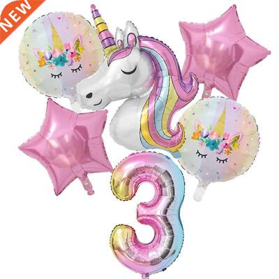 1Set Rainbow Unicorn Balloon 32 inch Number Foil Balloons 1s