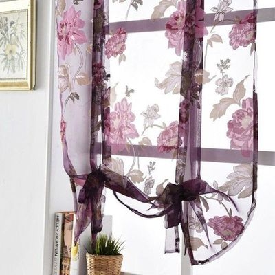 Flower Roman Curtains Kitchen Valance Tulle Sheer Panel