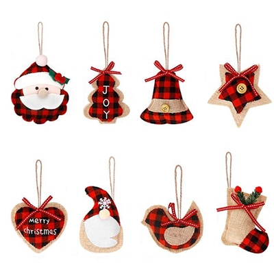 H7ED Red Black Buffalo Grids Xmas Stars Bells Adornment for