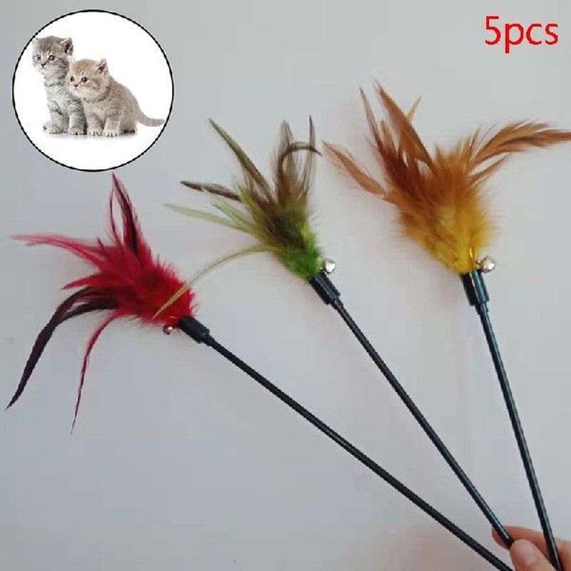 New Cat Toy Feather Wand Kitten Cat Teaser Turkey Feather