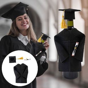 Mini Graduation Party Decor Cap Gown Champagne Wine Bottle