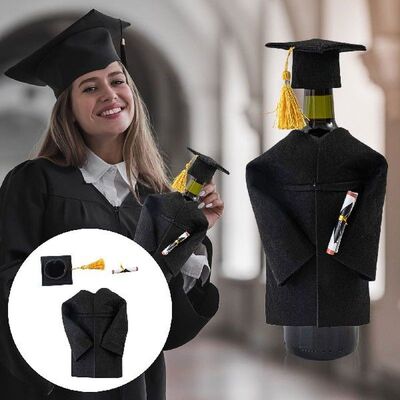 Mini Graduation Party Decor Cap Gown Champagne Wine Bottle