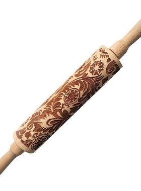 New DIY Wood Cookies Embossed Rolling Pin 1PC Christmas