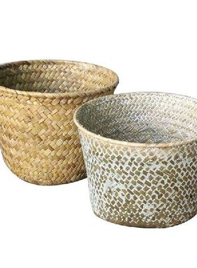 Handmade Bamboo Storage Baskets Laundry Straw Patchwork