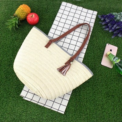 Simple fashion straw bag tassel hanging drop woven bag beach