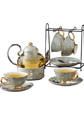 Flowering Tea Set Household Fruit Teapot Ceramic Set High