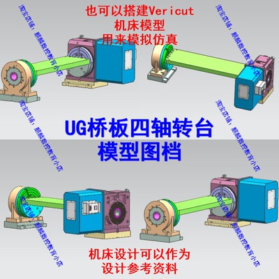 UG桥板四轴转台模型图档 可搭建vericut模型用来模拟仿真机床设计
