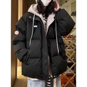 森马集团假两件羽绒服女冬季2024新款韩系宽松冬装羊羔毛外套女款