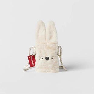 可爱毛绒长耳朵兔子儿童包 2026新款卡通 毛茸保暖单肩斜挎手机包