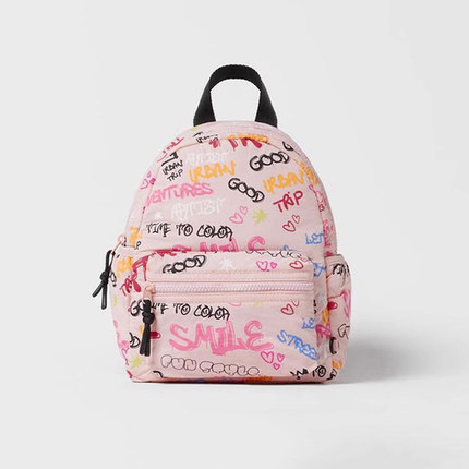 2025新款涂鸦印花字母夹棉儿童双肩包 轻便女童幼儿园旅游小书包