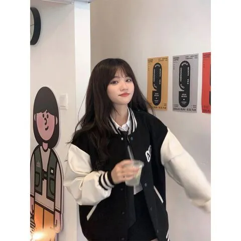 拼色外套美式女棒球服夹克2022新款秋季复古印花ins风百搭学院风