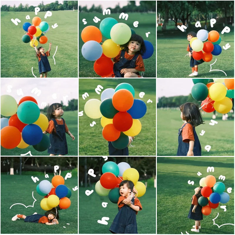 无需氦气气球户外草地彩色气球生日装饰场景布置儿童圆球男女孩拍