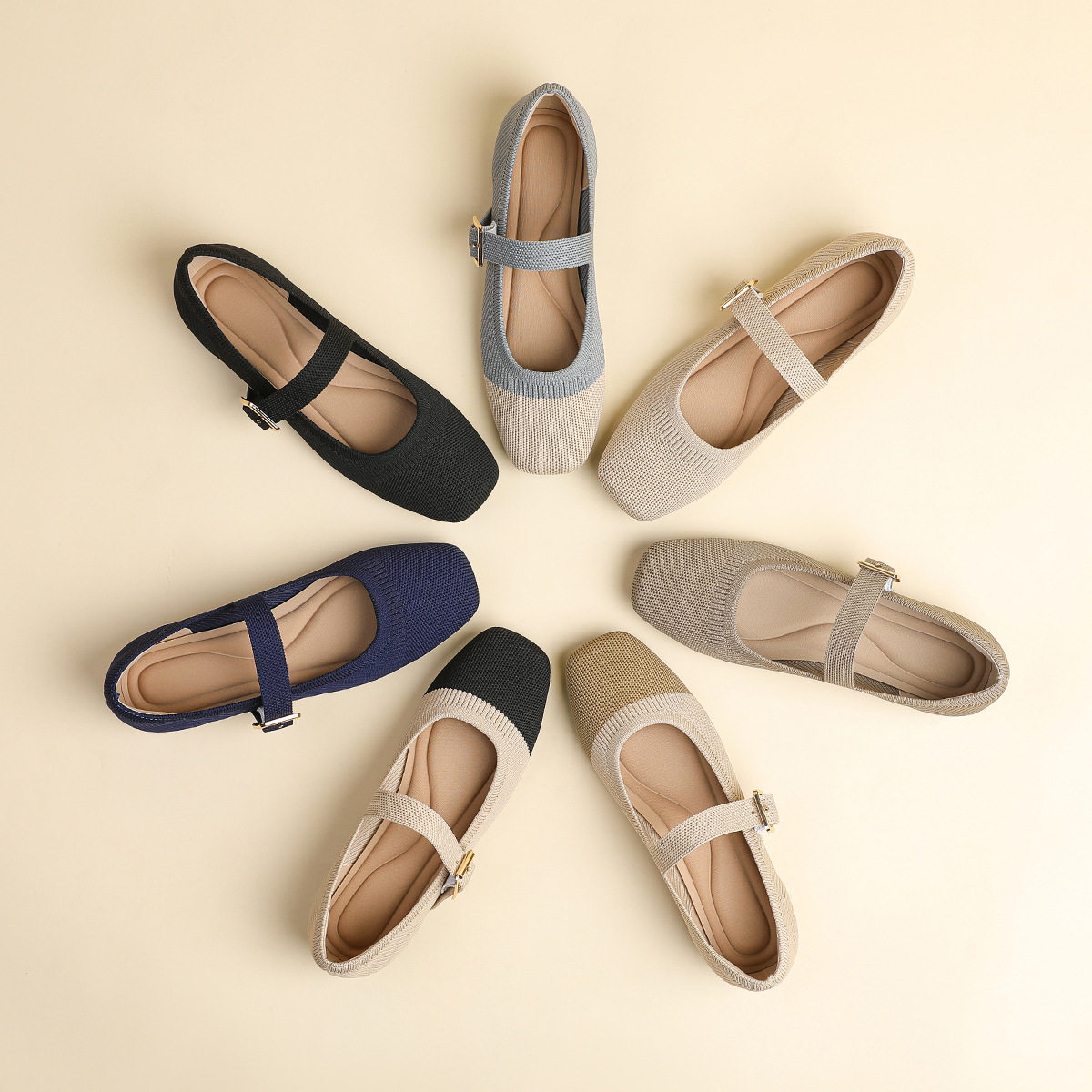 王妃鞋2025针织夏季跨境一字拌带飞织玛丽珍单鞋编织鞋平底单鞋女,女鞋,玛丽珍鞋,淘宝优惠券,粉丝福利购,淘宝优惠卷