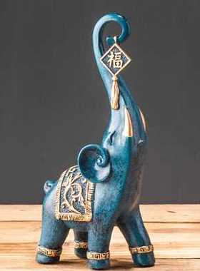 一对招财大象新中式风格创意博物古董架工艺品家居客厅装饰小摆件