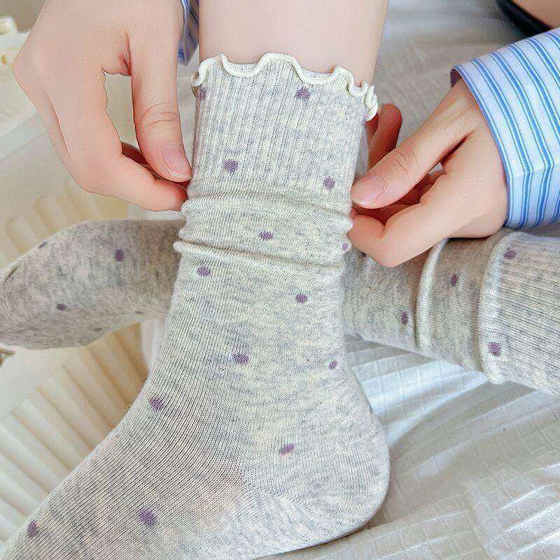 秋冬季简约款中筒袜波点可爱袜子甜美ins风中筒百搭学生女生袜子Q