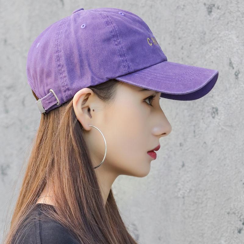 帽子女夏天韩版潮鸭舌帽ins潮牌水洗遮阳帽紫色时尚网红款棒球帽