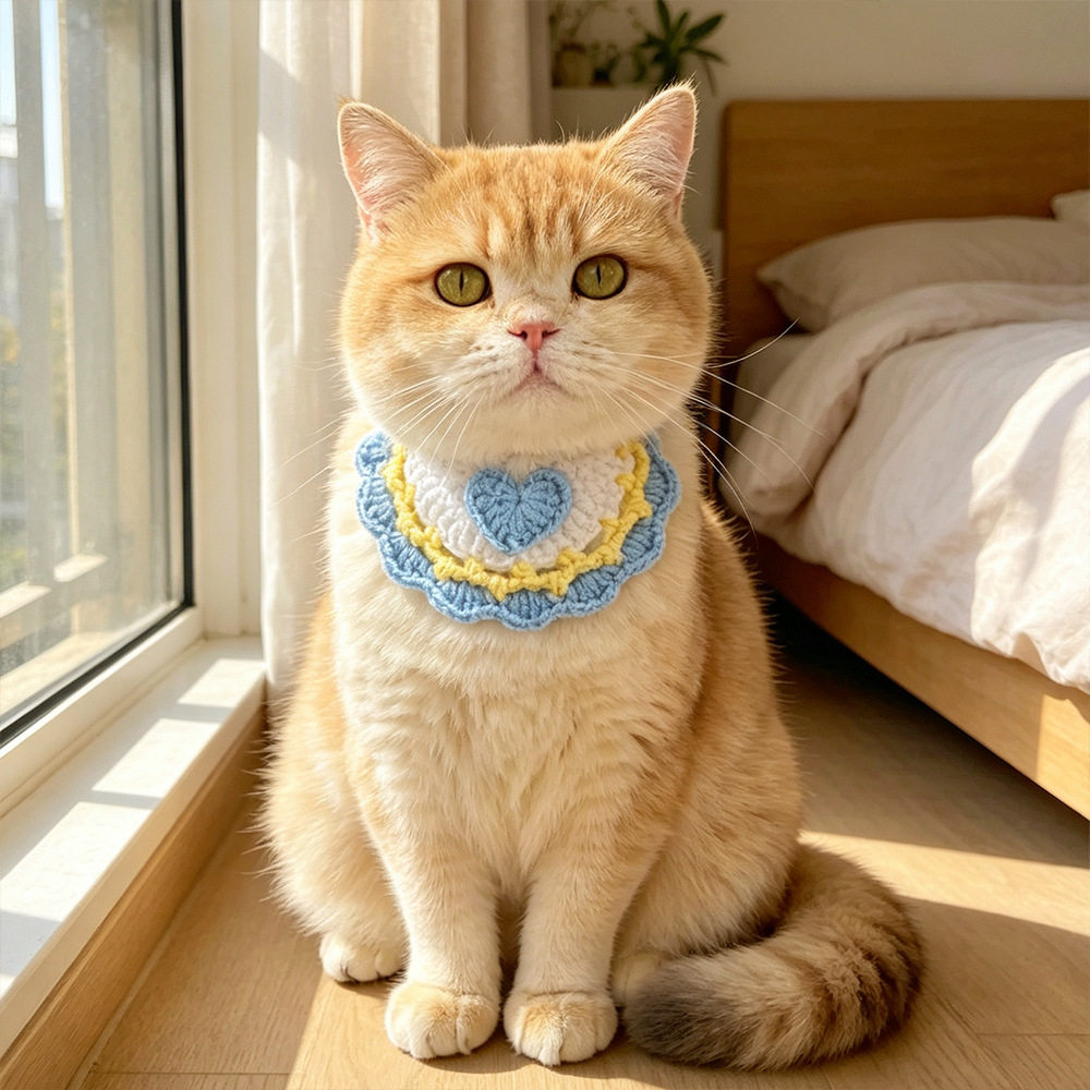 26夏宠物针织围兜猫咪口水巾可爱狗狗围嘴手工编织项圈配饰爱心