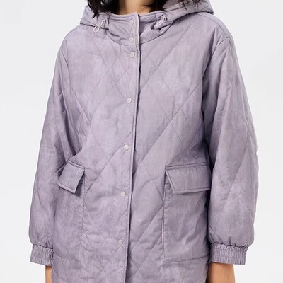 斯琴2024专柜正品女100%棉印花连帽棉服单排扣宽松外套BDDS02107